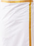 Vastramay Men's Multicolour-Base-Pink And White Silk Blend Shirt And Mundu Set