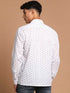 Vastramay Men's Blue And White Woven Design Cotton Shirt