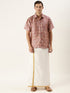 Vastramay Men's Multi-Color Silk Blend Printed Shirt And Mundu Set
