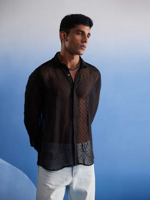 Vastramay Men's Black Georgette Shirt