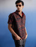 Vastramay Men's Maroon Jacquard Shirt