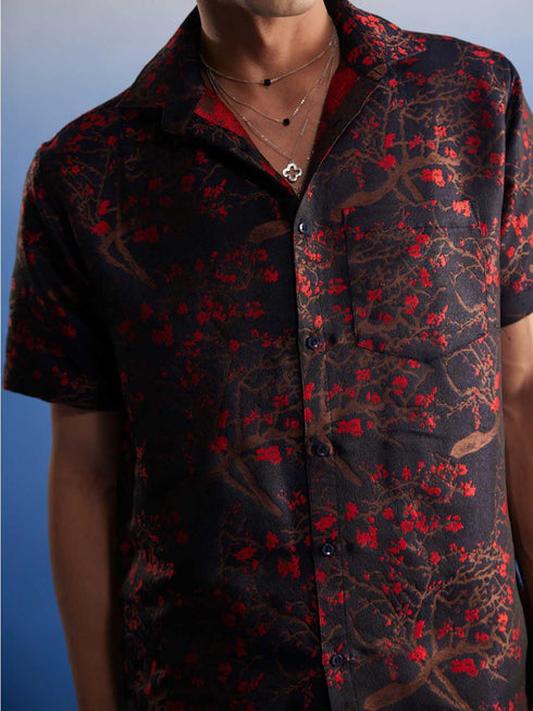Vastramay Men's Maroon Jacquard Shirt