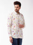 Vastramay Men's Multicolour-Base-Cream Muslin Ethnic Shirtt