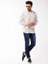 Vastramay Men's Multicolour-Base-Cream Muslin Ethnic Shirtt