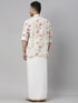 Vastramay Men's Cream Floral Print Shirt And Mundu Set
