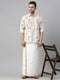 Vastramay Men's Cream Floral Print Shirt And Mundu Set