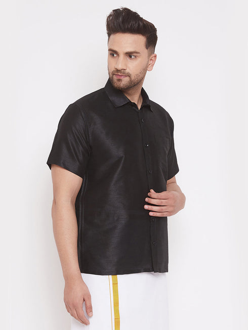 Vastramay Vastramay Men's Black Silk Blend Ethnic Shirt