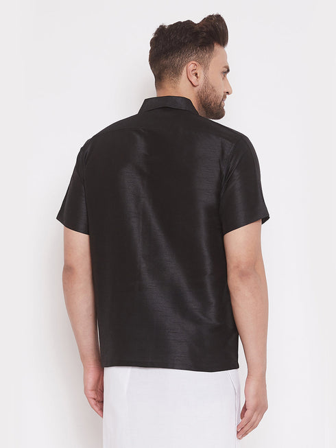 Vastramay Vastramay Men's Black Silk Blend Ethnic Shirt