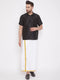 Vastramay Men's Black And White Silk Blend Shirt And Mundu Set