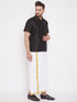Vastramay Men's Black And White Silk Blend Shirt And Mundu Set