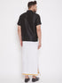 Vastramay Men's Black And White Silk Blend Shirt And Mundu Set