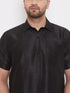 Vastramay Men's Black And White Silk Blend Shirt And Mundu Set