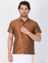 Vastramay Men's Brown Silk Blend Ethnic Shirt