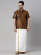 Vastramay Men's Coffee Solid Ethnic Shirt And Mundu Set