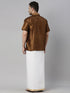 Vastramay Men's Coffee Solid Ethnic Shirt And Mundu Set