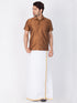 Vastramay Men's Brown Silk Blend Ethnic Shirt