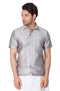 Vastramay Men's Grey Silk Blend Ethnic Shirt