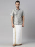 Vastramay Men's Gray Solid Ethnic Shirt And Mundu Set