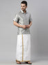 Vastramay Men's Gray Solid Ethnic Shirt And Mundu Set