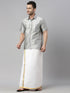 Vastramay Men's Gray Solid Ethnic Shirt And Mundu Set
