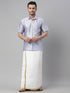 Vastramay Men's Lavender Solid Ethnic Shirt And Mundu Set