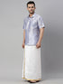 Vastramay Men's Lavender Solid Ethnic Shirt And Mundu Set