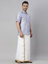 Vastramay Men's Lavender Solid Ethnic Shirt And Mundu Set