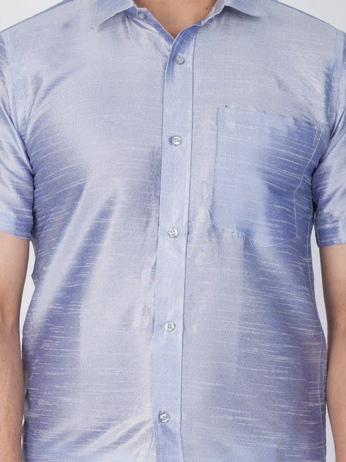 Vastramay Vastramay Men's Lavender Silk Blend Ethnic Shirt