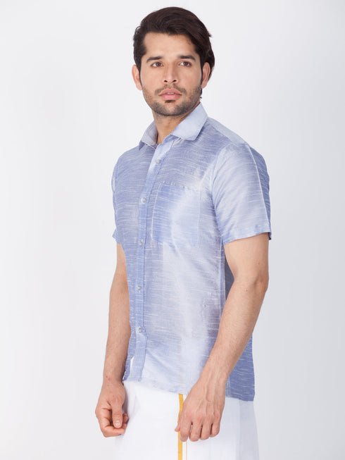 Vastramay Vastramay Men's Lavender Silk Blend Ethnic Shirt