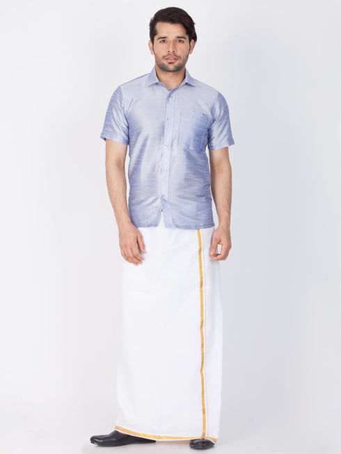 Vastramay Vastramay Men's Lavender Silk Blend Ethnic Shirt