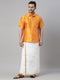 Vastramay Men's Orange Solid Ethnic Shirt And Mundu Set