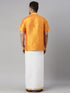 Vastramay Men's Orange Solid Ethnic Shirt And Mundu Set