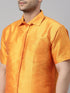 Vastramay Men's Orange Solid Ethnic Shirt And Mundu Set