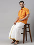 Vastramay Men's Orange Solid Ethnic Shirt And Mundu Set