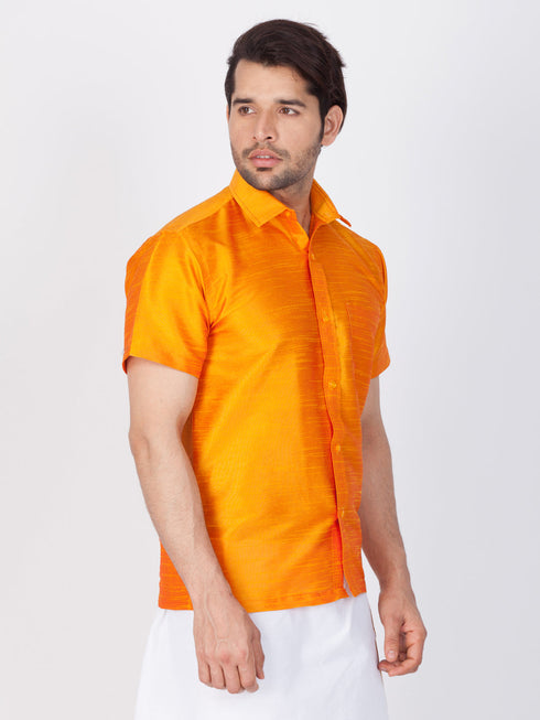 Vastramay Vastramay Men's Orange Silk Blend Ethnic Shirt