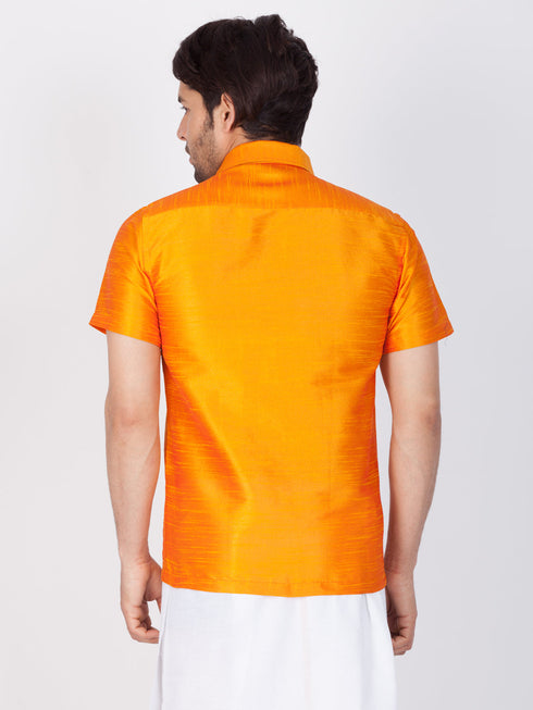 Vastramay Vastramay Men's Orange Silk Blend Ethnic Shirt