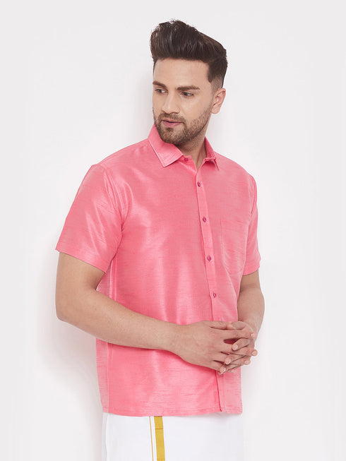 Vastramay Vastramay Men's Pink Silk Blend Ethnic Shirt