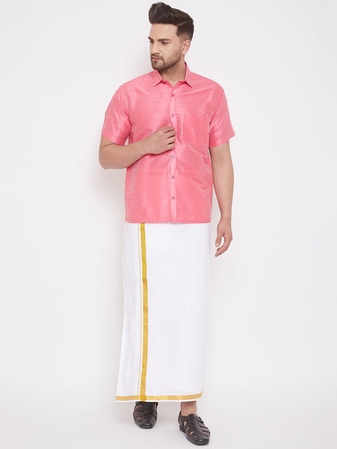 Vastramay Vastramay Men's Pink Silk Blend Ethnic Shirt