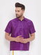 Vastramay Men's Purple Silk Blend Ethnic Shirt