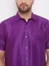 Vastramay Men's Purple and White Silk Blend Shirt And Mundu Set