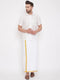 Vastramay Men's White Silk Blend Shirt And Mundu Set