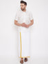 Vastramay Men's White Silk Blend Shirt And Mundu Set
