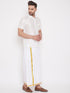 Vastramay Men's White Silk Blend Shirt And Mundu Set