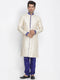 VASTRAMAY Men's Gold And Blue Silk Blend Sherwani Set