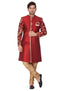 VASTRAMAY Men's Maroon Cotton Silk Blend Sherwani Set