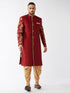 Vastramay Men's Maroon And Gold Silk Blend Sherwani Set