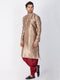 VASTRAMAY Men's Gold Cotton Silk Blend Sherwani Set