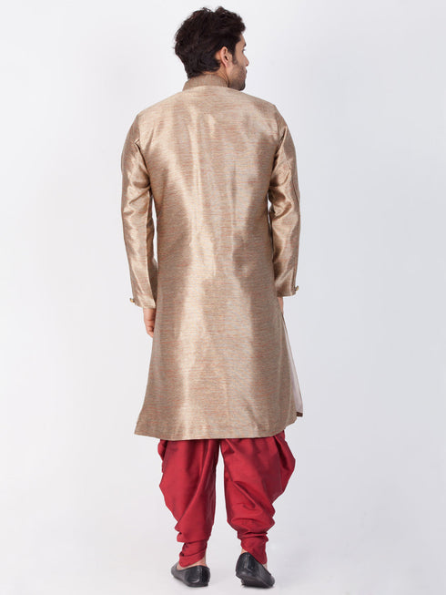 VASTRAMAY Men's Gold Cotton Silk Blend Sherwani Set