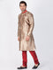 VASTRAMAY Men's Gold Cotton Silk Blend Sherwani Set