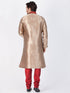 VASTRAMAY Men's Gold Cotton Silk Blend Sherwani Set